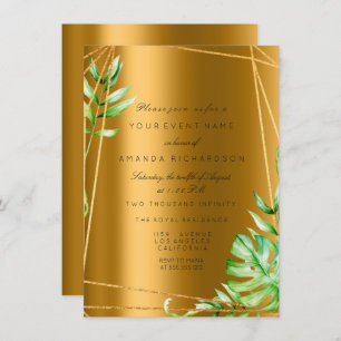 Convite Monstera Dourado Quadro Poligonal Greenery Bridal 