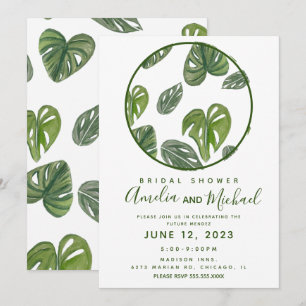 Convite Monstera e Folha Adansonii Noiva aquarela à mão