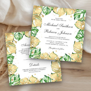 Convite Monstera Palma Verde e Dourada Tudo em Um Casament