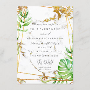 Convite Monstera Quadro Dourado Folhagem Marmore Tropical