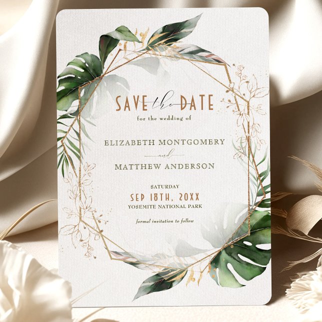 Convite Monstera Salva A Data Casamento Verde E Dourado (Criador carregado)
