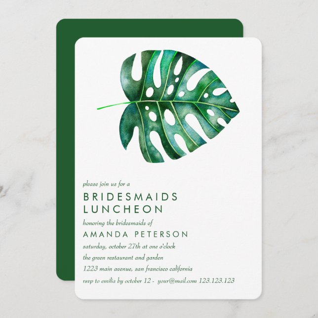 Convite Monstera tropical Casamento de Bridesmaids Luncheo (Frente/Verso)