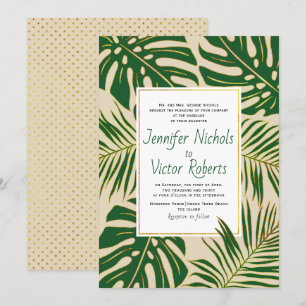 Convite Monstera tropical e palmeira deixam o casamento be