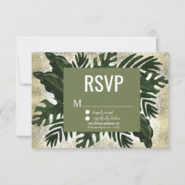Convite Monstera Tropical Falso Splash Dourado RSVP