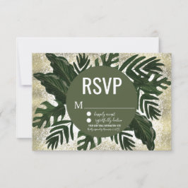 Convite Monstera Tropical Falso Splash Dourado RSVP