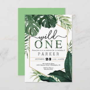Convite Monstera Tropical Wild One First Birthday Invite
