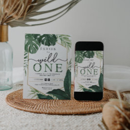 Convite Monstera Tropical Wild One First Birthday Invite