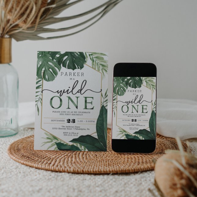 Convite Monstera Tropical Wild One First Birthday Invite (Criador carregado)