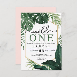 Convite Monstera Tropical Wild One First Birthday Invite