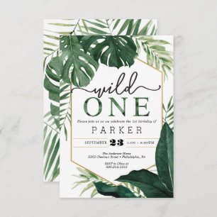 Convite Monstera Tropical Wild One First Birthday Invite