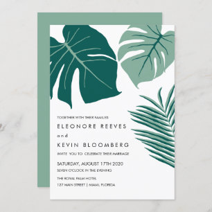 Convite Monstera Verde Casamento de Folhas Tropicais