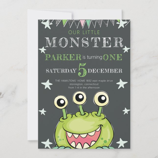 Convite Monstro de aniversários de criança (Frente)