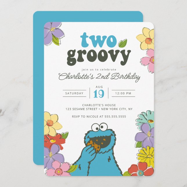 Convite Monstro de Biscoitos da Rua Sésame | Dois anos de  (Frente/Verso)