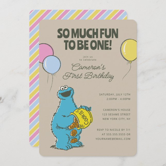 Convite Monstro de cookies | Tão divertido ser um aniversá (Frente/Verso)