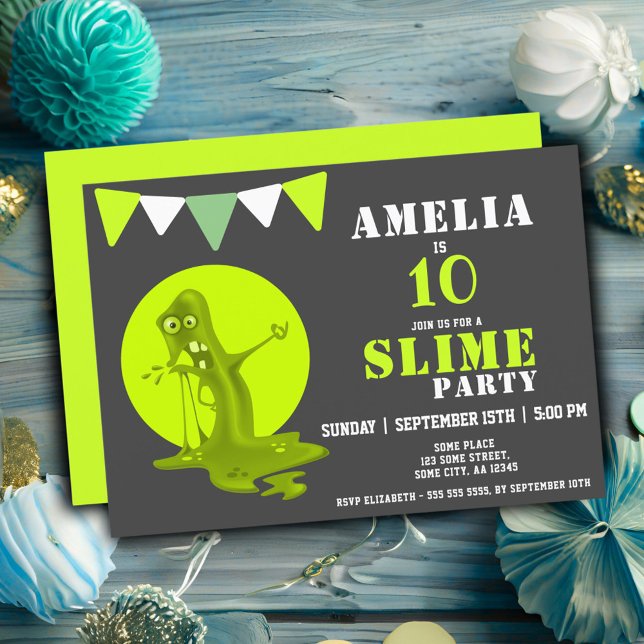 Convite Monstro de Slime Assustador Festa de Aniversário S (Criador carregado)