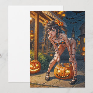 Convite Monstro do Dia das Bruxas Jack-o-Lantern & Garota