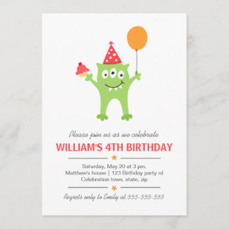 Convite Monstro engraçado com aniversário do balão e do