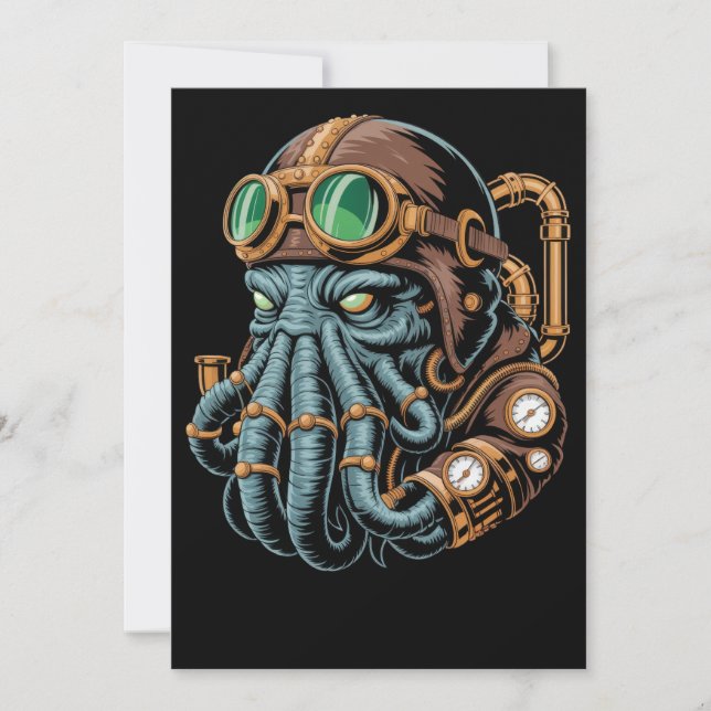 Convite monstro steampunk Cthulhu (Frente)
