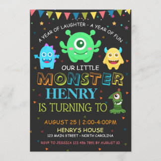 Convite Monstros bonitos no primeiro aniversário Personali