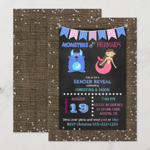 Convite Monstros de Chalkboard ou Sereias Revelação de Gên