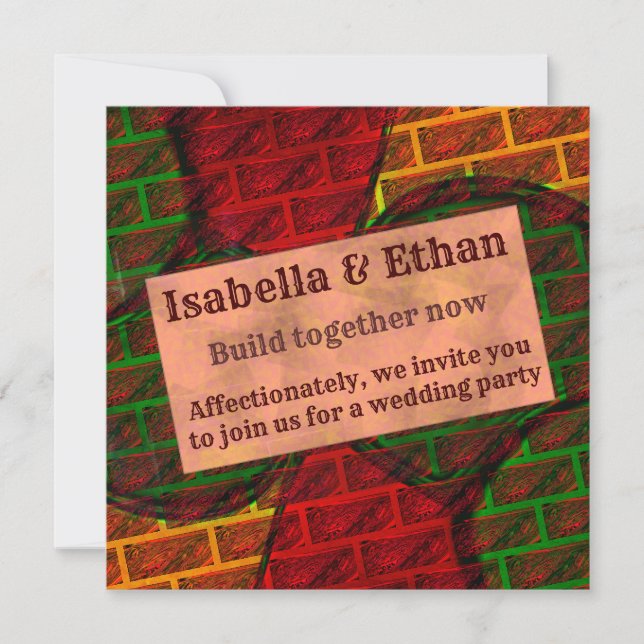 Convite Montagem de imagens diferentes, tijolo, vermelho,  (Frente)