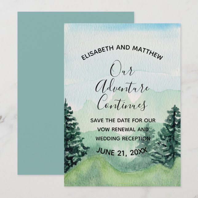 Convite Montanha Aquarela Save the Date (Frente/Verso)