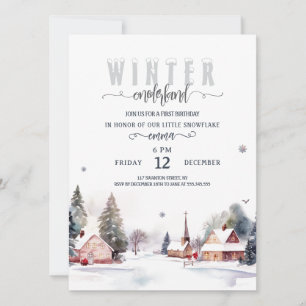 Convite Montanha de Aquarela Inverno onederland 1º anivers