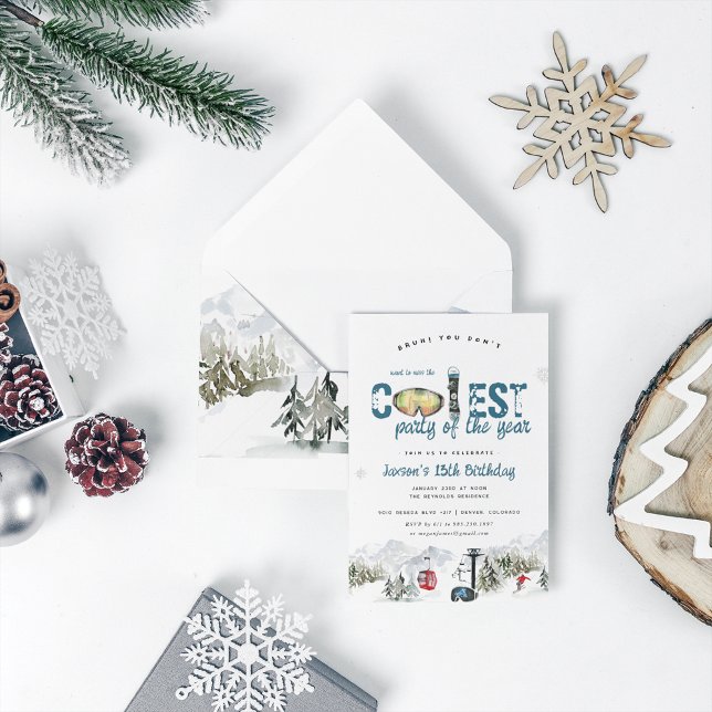 Convite Montanha de inverno | Festa de Esqui Snowboard (Criador carregado)