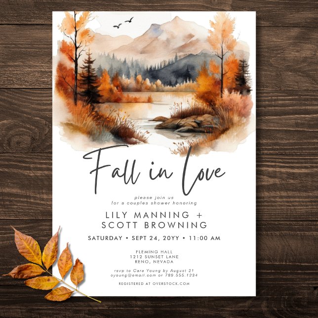 Convite Montanha Rústica Cai Em Chá De Casais De Amor (Rustic Fall Mountain Fall In Love Couples Shower Invitation)