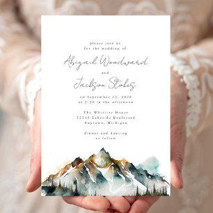Convite Montanhas Aquarela Floresta Sempre Verde Casamento