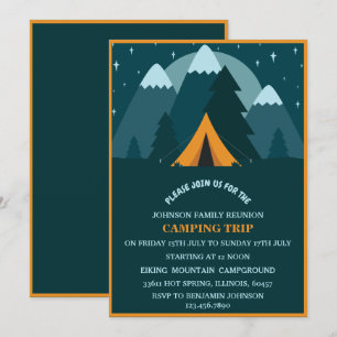 Convite Montanhas Azul Teal & Acampamento de Família com T