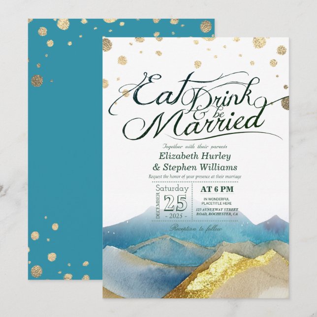 Convite Montanhas Blue Gold COMA Beba & Seja Casado Casame (Frente/Verso)