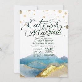 Convite Montanhas Blue Gold EAT Drink & Be Married Casamen