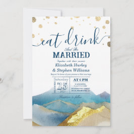 Convite Montanhas Blue Gold EAT Drink & Be Married Casamen