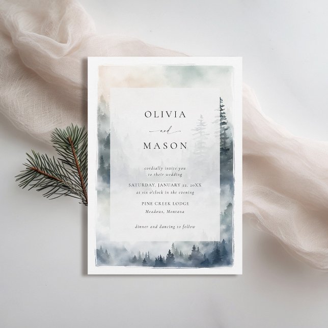 Convite Montanhas Cena Rusta Blue Ridge Casamento Romântic (mountains wedding invitation rustic outdoors blue ridge apalachian watercolor scene modern elegant)