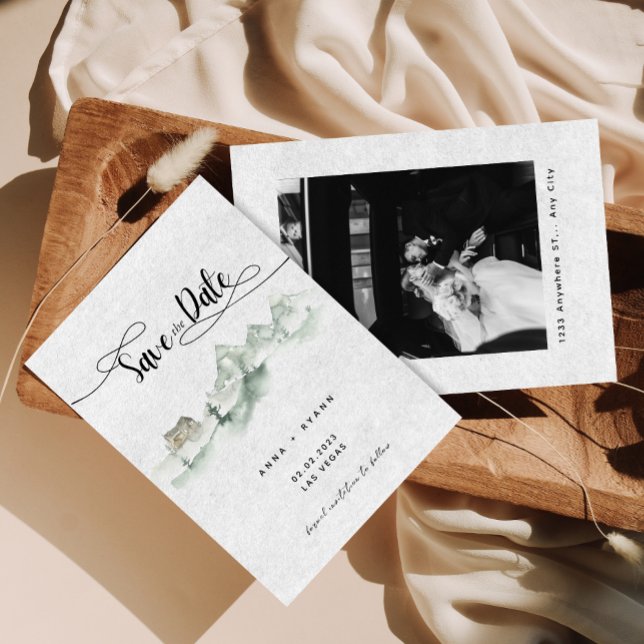 Convite Montanhas Cinzas Aquarela da Natureza Salve a Data (Criador carregado)