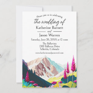 Convite Montanhas de Flores Selvagens Casamento por Aquare