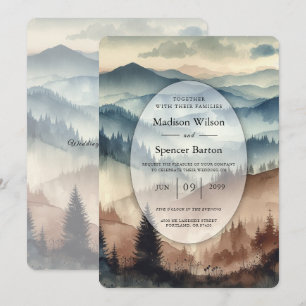 Convite Montanhas Dusty Blue e Mocha Brown Casamento