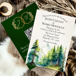 Convite Montanhas em Aquarela, Código QR & Monograma - Esm