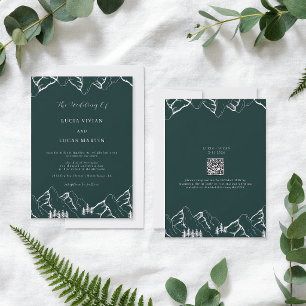Convite Montanhas Pine Tree Emerald Green Code Casamento