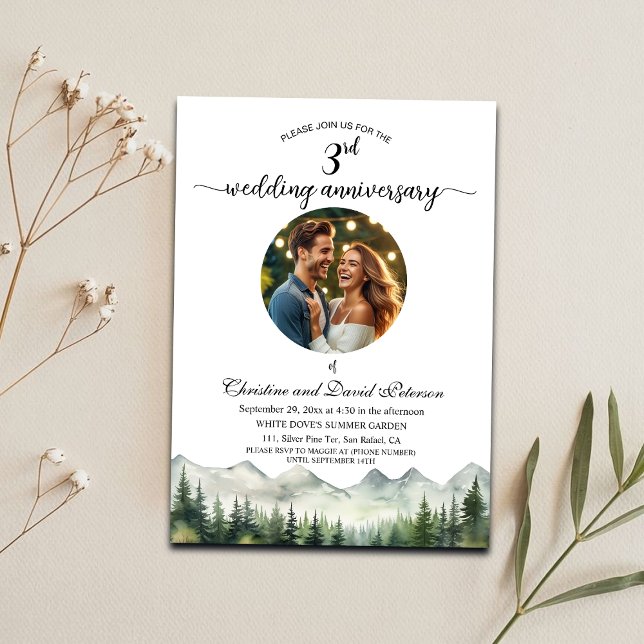 Convite Montanhas Pine Trees 3º Aniversário de Casamento F (Criador carregado)