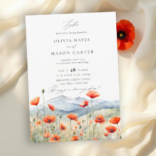 Convite Montanhas Prado Verão Papoulas Casamento Romântico