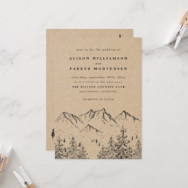 Convite Montanhas Rustic Kraft & Pines Foto de Casamento
