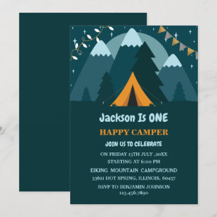Convite Montanhas Tenda Um Feliz Acampador Primeiro Aniver