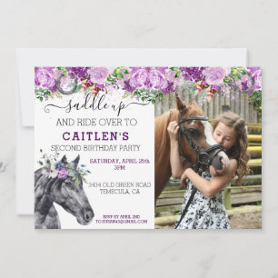 Convite Montar Cavalo Amante Floral Roxo Brilho Bonito