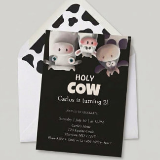 Convite Moo Estou Dois Cartoon Cow Segundo Aniversário