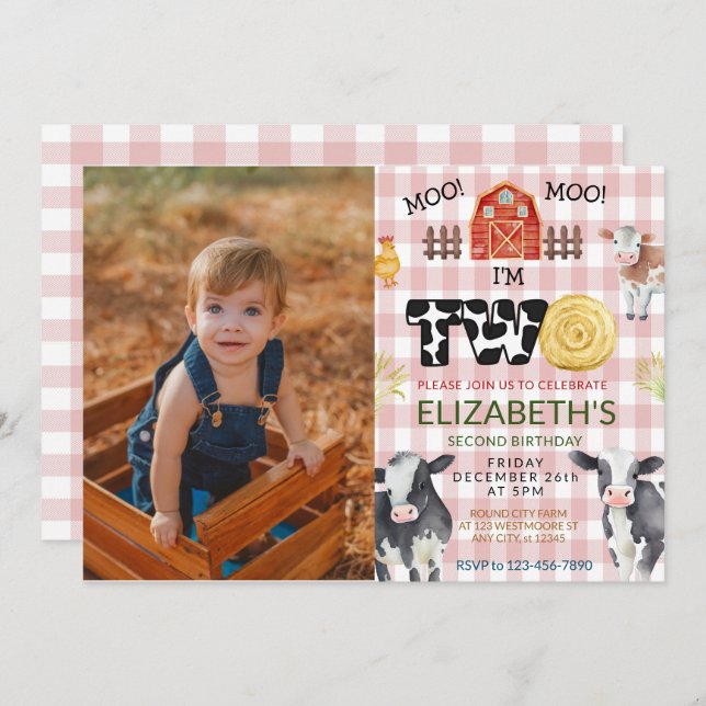 Convite Moo Im Dois segundos De Vaca Aniversário (Frente/Verso)