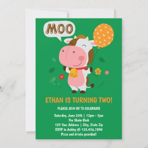 Convite Moo Moo Estou Com Dois Aniversário da Vaca de 2 An