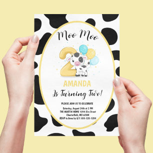Convite Moo Moo Estou com Dois Aniversário de 2 anos da Va