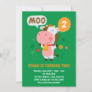 Convite Moo Moo Estou Dois Festa de Aniversário de 2 anos